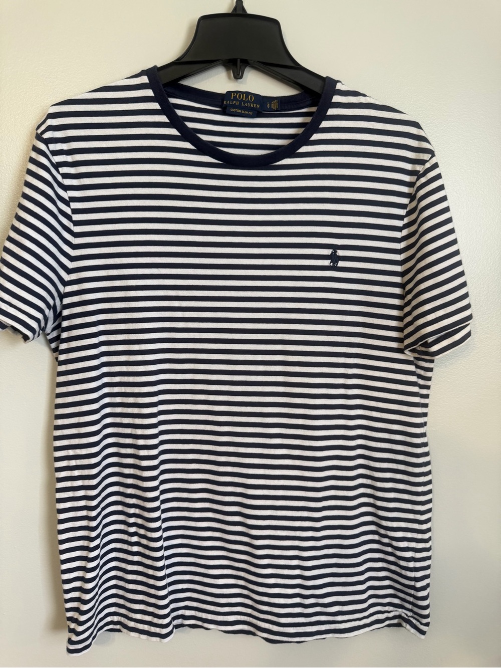 Polo by Ralph Lauren Men’s Navy & White Striped Crewneck T-Shirt w/ logo size L